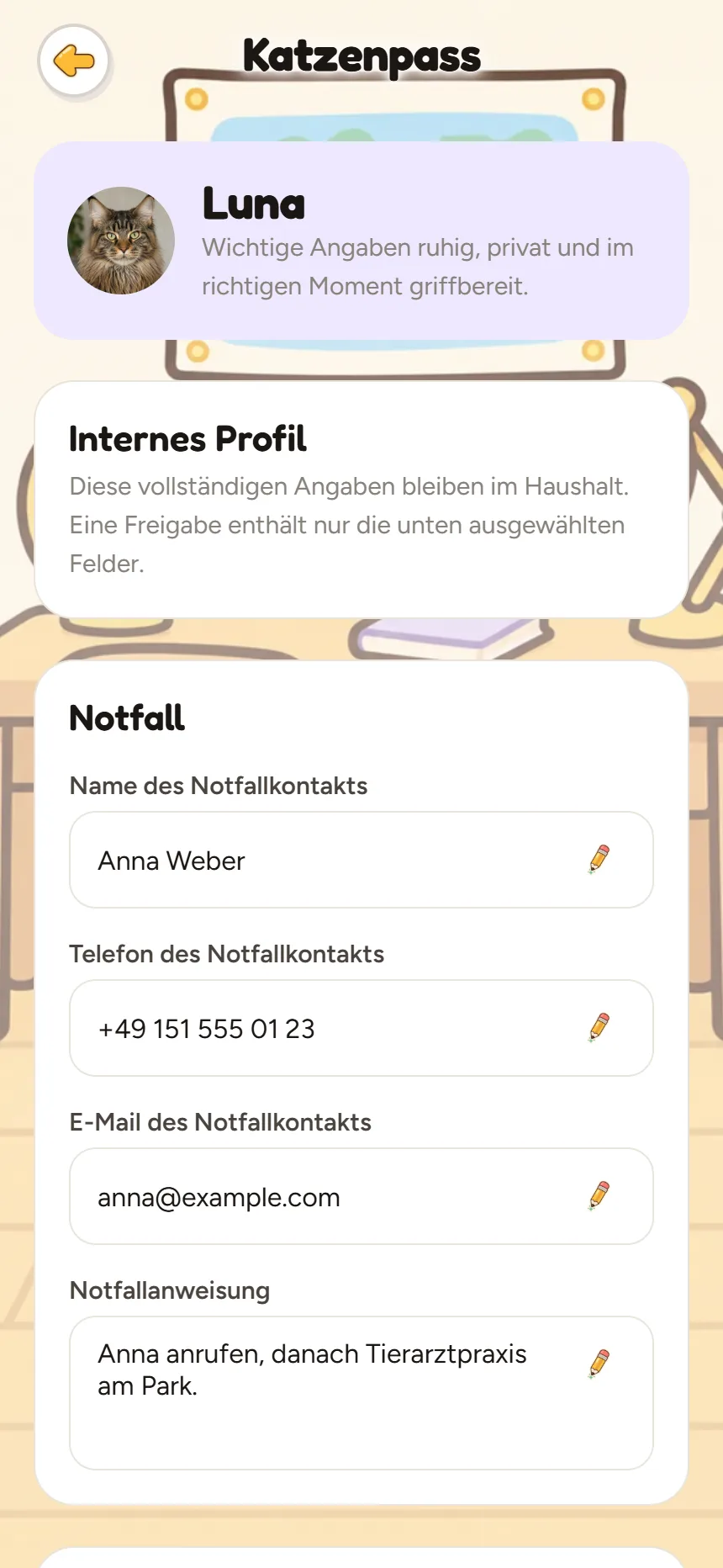 Ausgefüllter Katzenpass für Luna